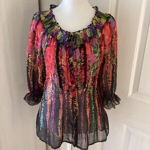 Colorful Ruffled Women's Blouse Sz L
